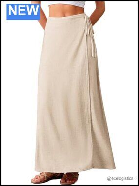 ELLEVEN Linen Wrap Maxi Skirt High Waisted Flowy Casual Long Skirts